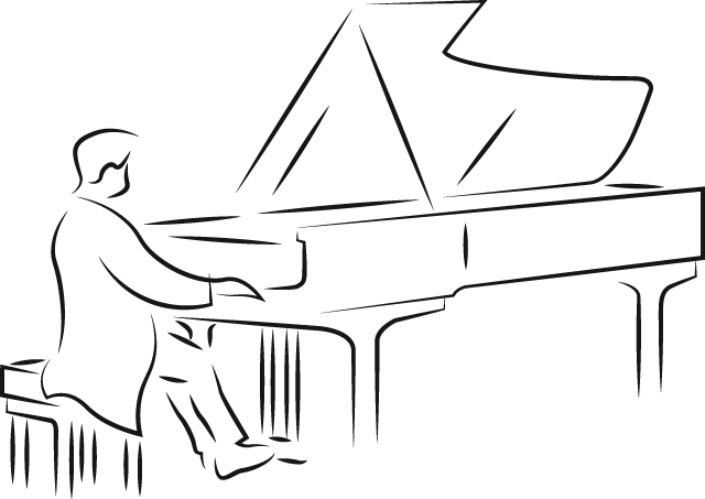 Illustration von spielendem Pianist am Flügel